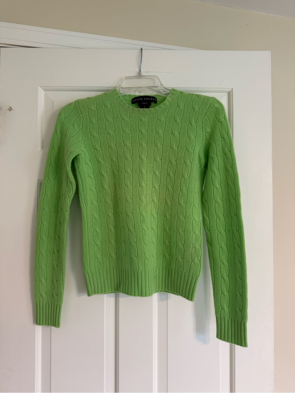 Ralph Lauren Bright Green Cable-Knit Crewneck Sweater